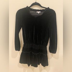 ELLA MOSS Girls Drop Waist Velvet Black Dress Size 12 Bell Sleeve Stretch